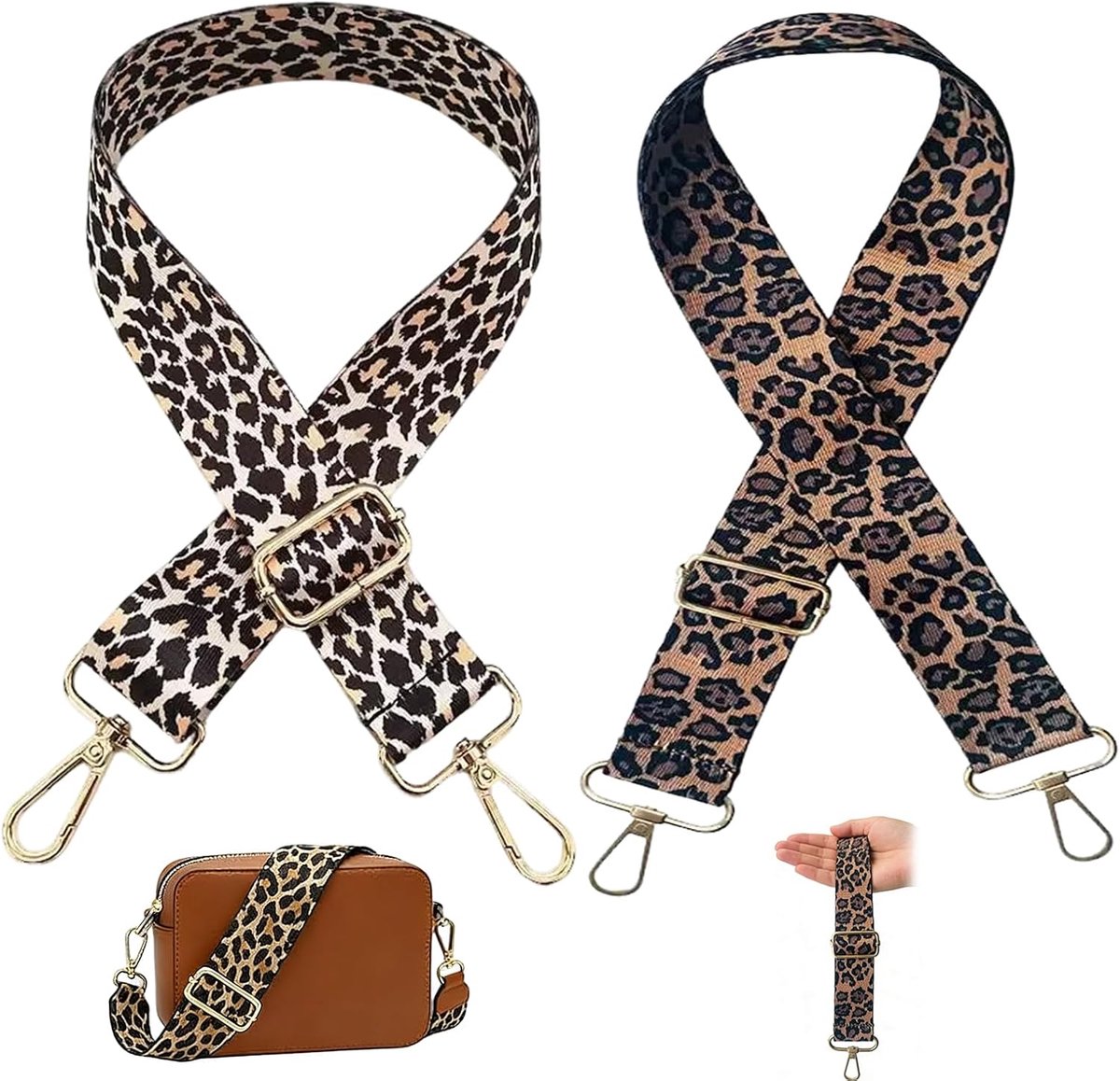 2 verwisselbare schouderbanden – 3,8 cm brede tasriem met luipaardprint – verstelbare lengte 75–130 cm – comfortabele vervangende schouderriem voor dames en meisjes