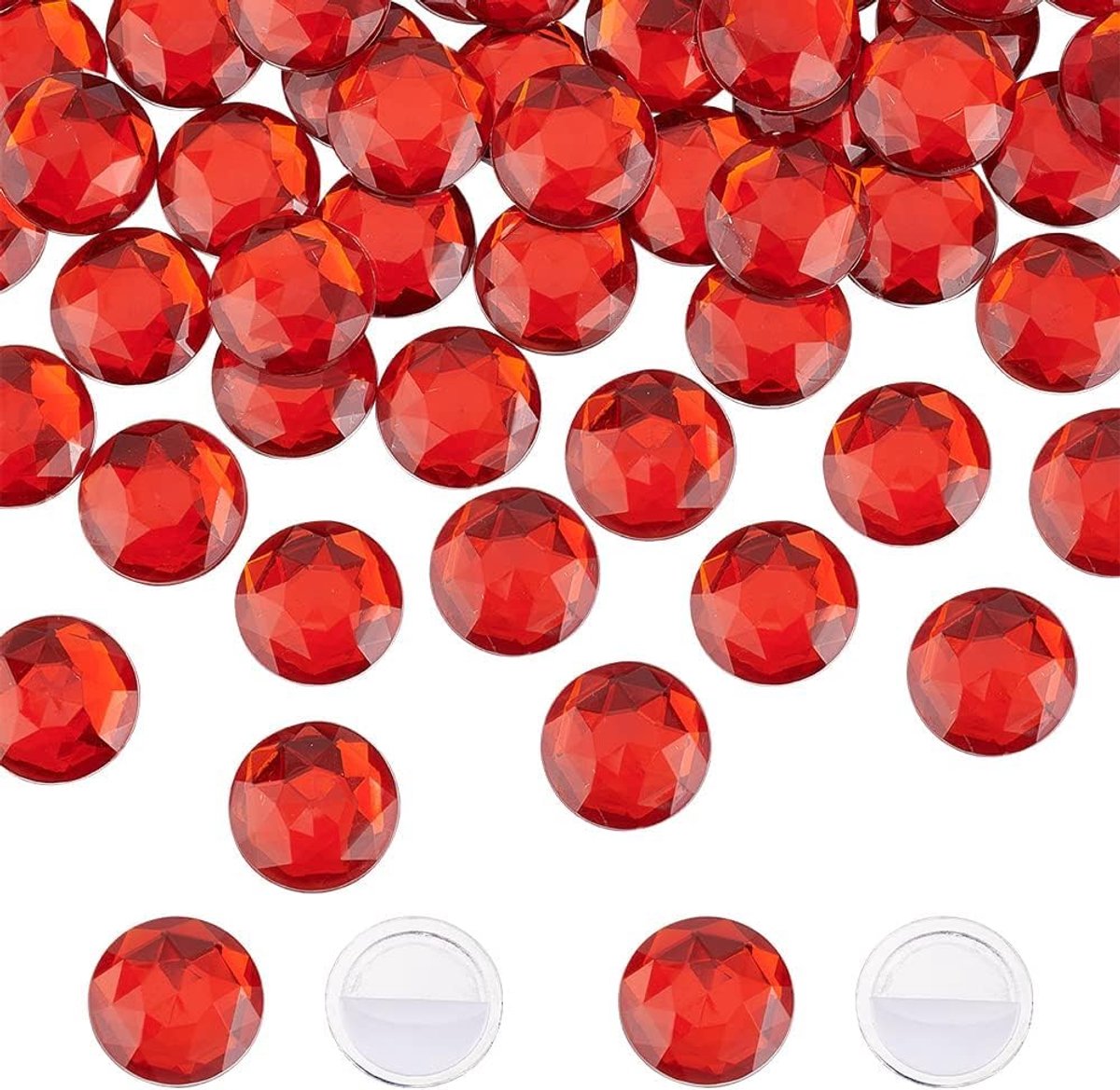 50 stuks 25 mm ronde acryl strass rode zelfklevende ronde juwelen grote plastic edelstenen versieringen stok op juwelen kristallen cirkel edelstenen voor kostuum maken cosplay ambachten