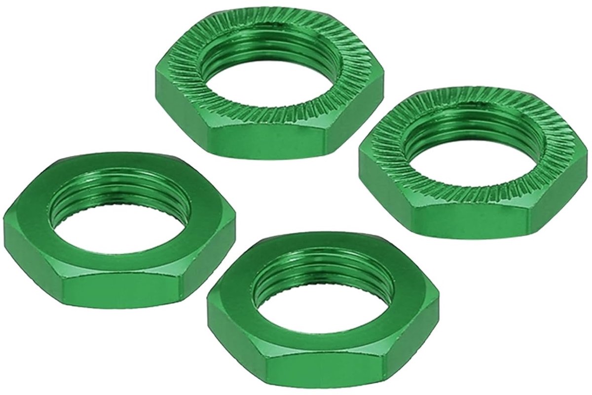 Aluminium 17 mm RC wielmoer schroefdraad M12 x 1,0 mm zeskant wielmoeren RC wielmoeren voor 1/8 RC modelauto, vrachtwagen, terreinwagen, verbeterde onderdelen, verpakking met 4 (groen)