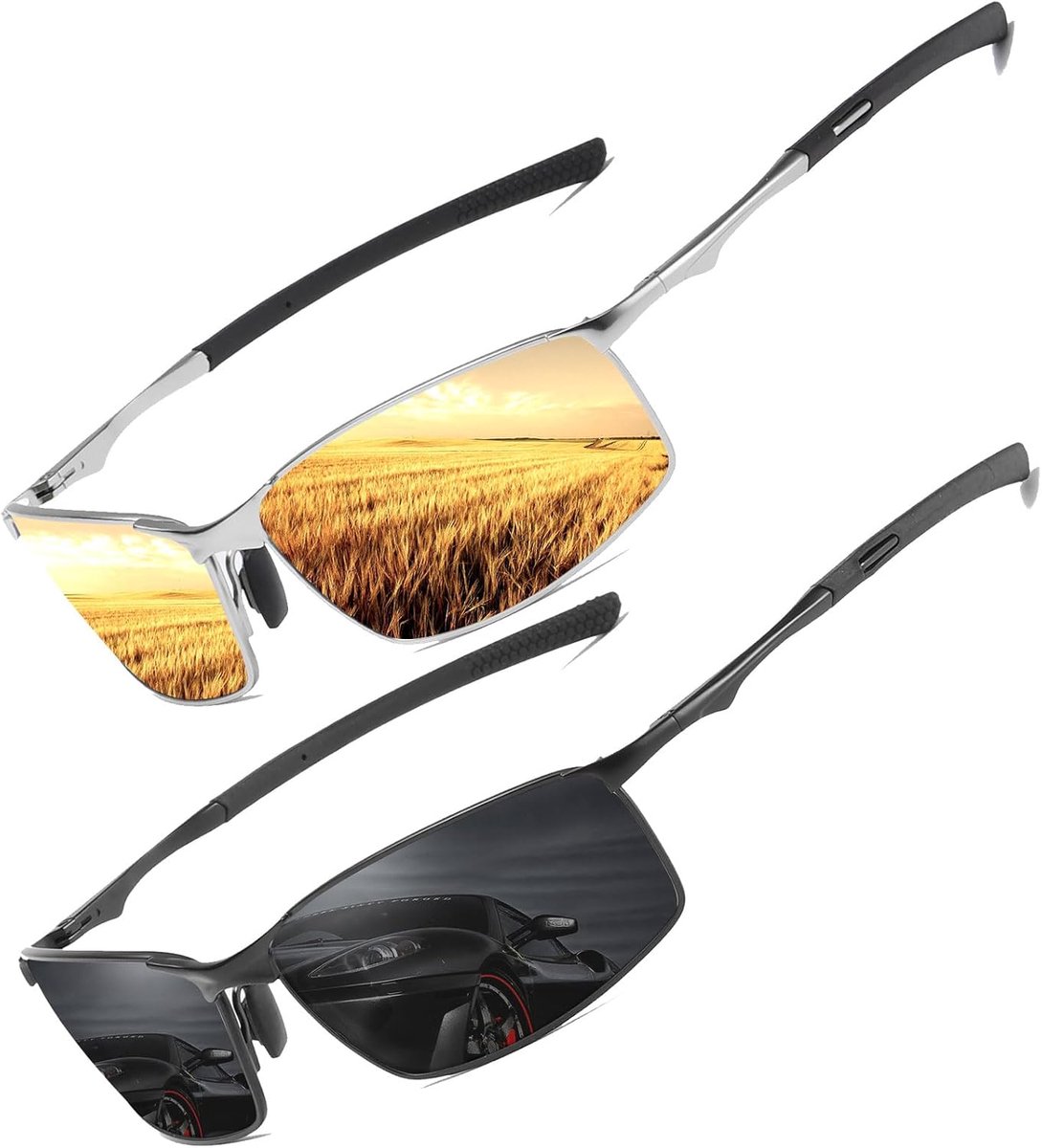 Zonnebril voor heren en dames ultra lichtgewicht rechthoekige metalen frame UV400 bescherming Zonnebrillen Cat 3 CE