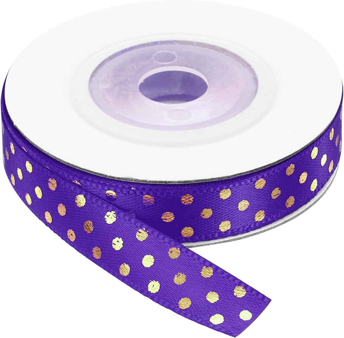 1cm x 9M Polyester Satijnen lint, Geschenklint met Gouden punten kleurrijke linten Stoflint voor Geschenksluiting DIY Knutselen Paasfeest Halloween Bruiloft Feest, Lint Donkerviolet