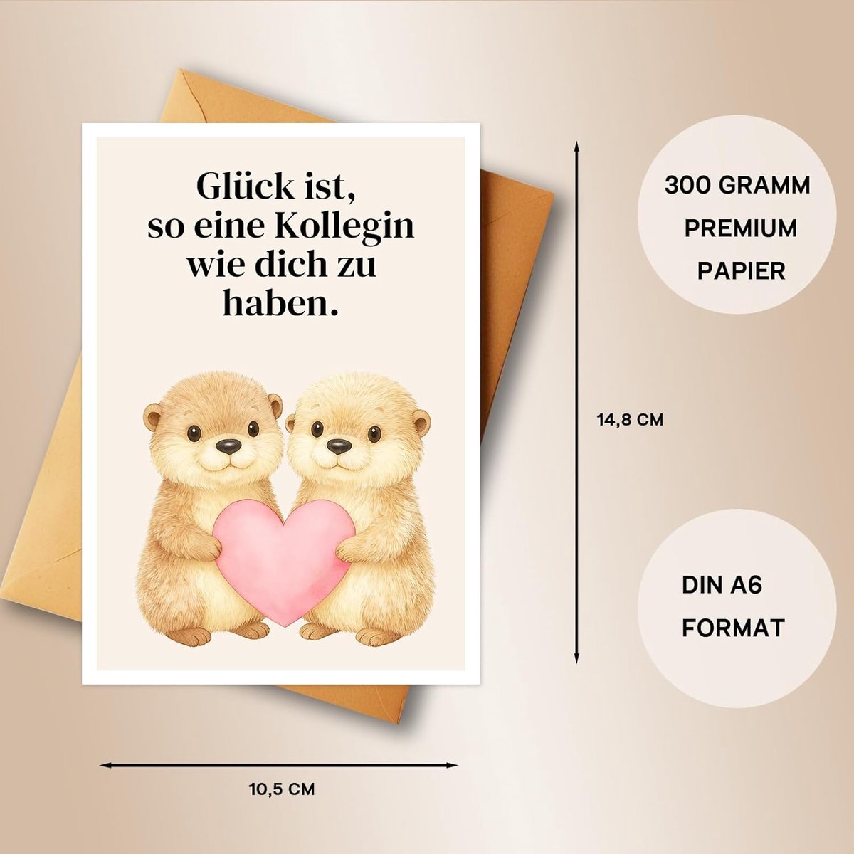 Hartelijk cadeau voor collega's: Otter-themakaart met envelop – 300 g premium papier, veel ruimte voor persoonlijke boodschappen – bedankkaart voor vrienden en collega's