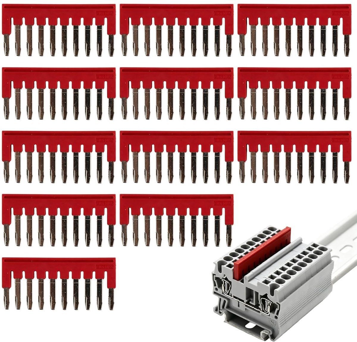 12 stuks FBS 10-5 voor Phoenix Contact serieklemmen, compatibel met Phönix-klemmen, 10 contacten, jumperklemmen, kunststof stekker DIN PT2.5/ST2.5 railklemmen, connectorkabels, 2,5 mm²