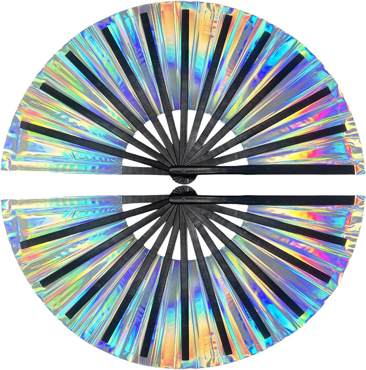 1 stuk grote vouwbare rave waaiers, klapwaaiers, holografische laser-kleuren waaiers, voor festivals, regenboogoutfits, disco feest, huisdecoratie