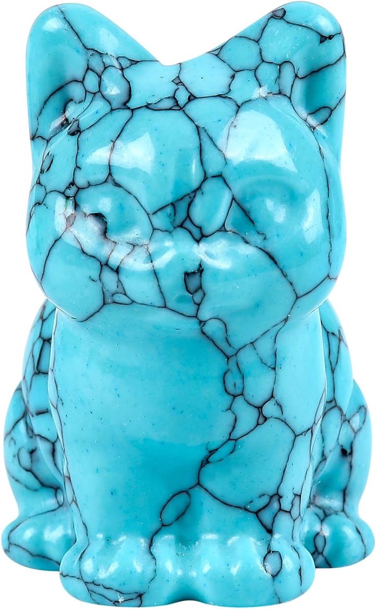Groen howlit turquoise mini gelukkige zittende kat kristal steen figuren, handgesneden edelsteen dier sculptuur Home Decor voor kattenliefhebbers