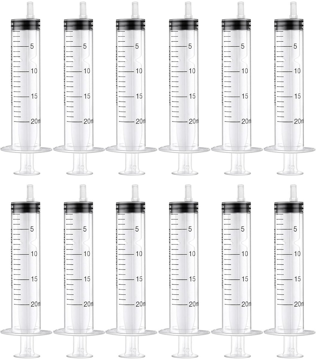 12 Stuks 20 ml Steriele Spuiten Met Deksel - Kunststof Spuit voor Olie, Remvloeistof en Kleine Huisdiervoeding - Herbruikbaar