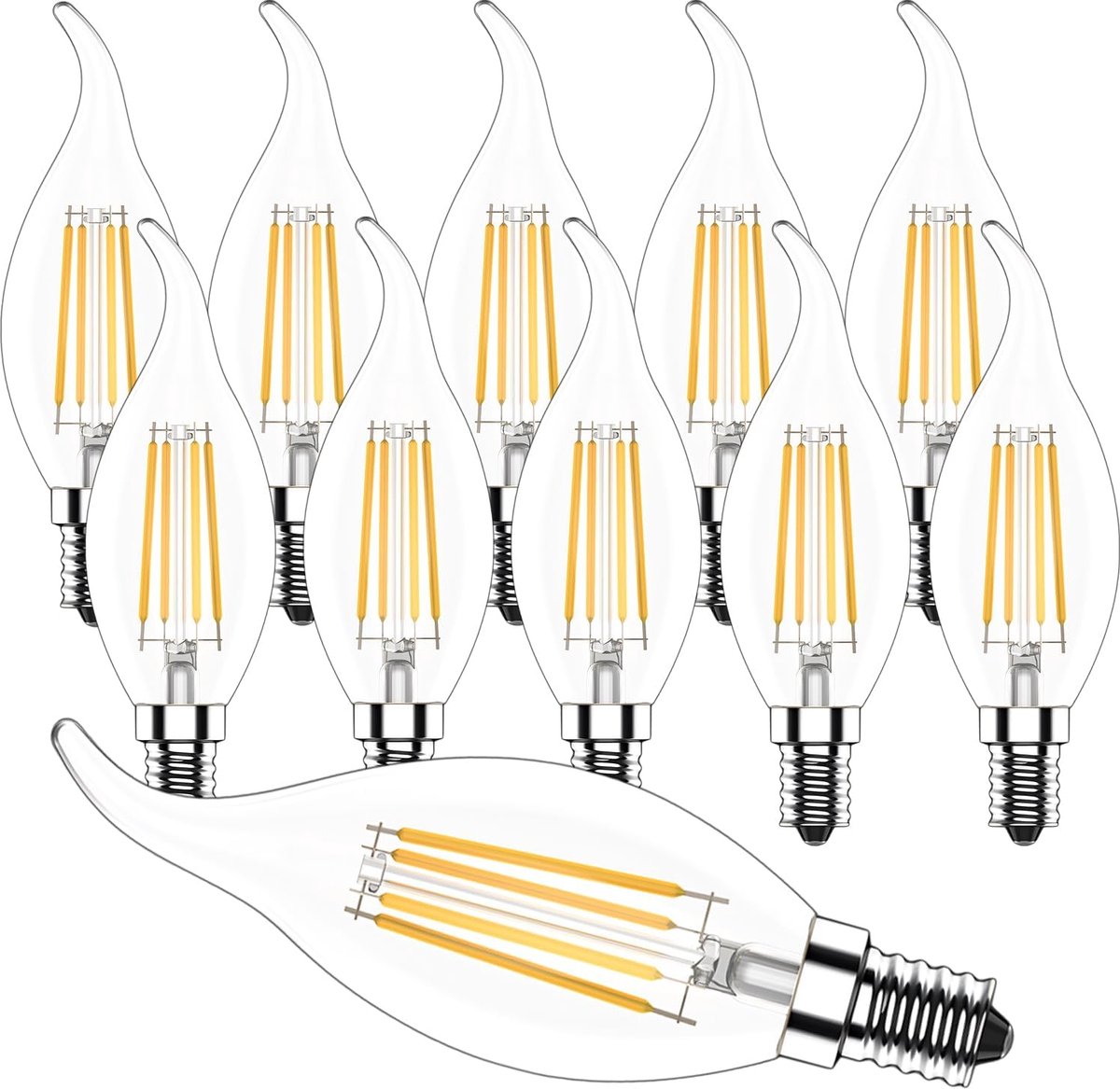 Kaarsen LED,4W Kaarslamp Warm Wit 2700K,C35 Dimbaar LED Lamp | 400LM gloeilamp,equivalent 40W,led filament voor kroonluchter,10-pack
