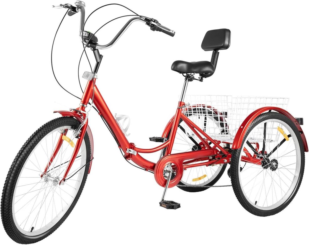 Driewieler voor volwassenen - Driewiel fiets - Boodschappen doen - Opvouwbaar frame - 24 inch - Rood