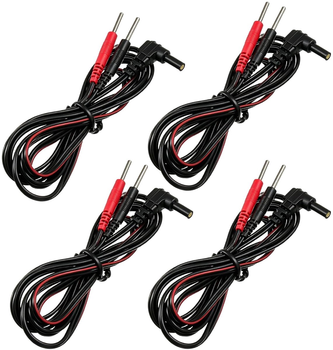 Vervangingskabel 4 stuks met 2 mm pinstekkers, 1,25 m flexibele elektrodenkabels voor elektrotherapie, spierstimulator en elektrostimulatie