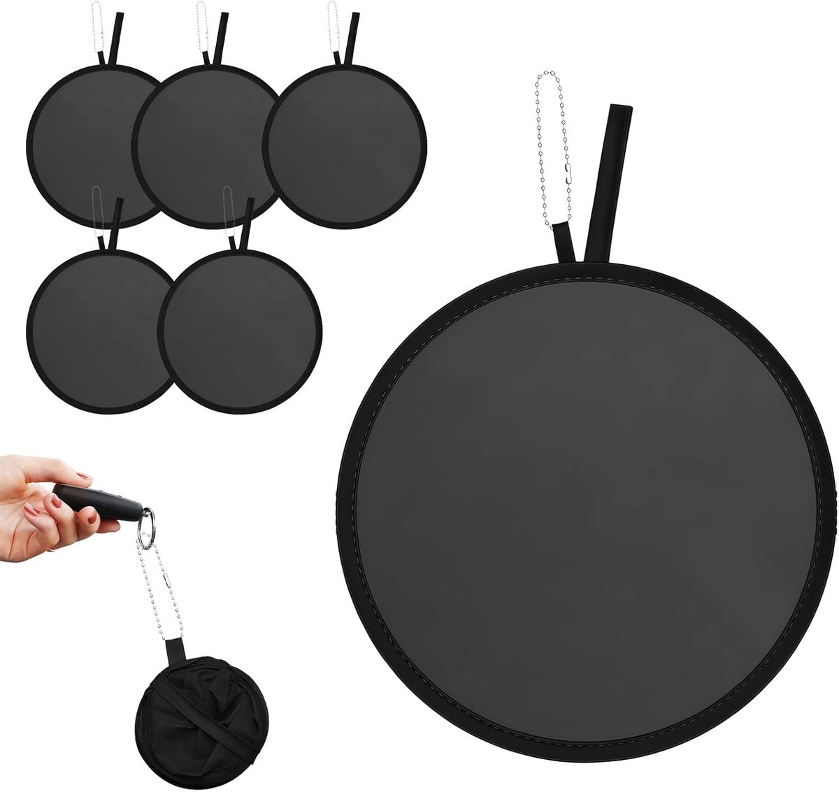 6 stuks ronde opvouwbare handwaaiers, effen Japanse zakwaaiers, opvouwbare waaiers van stof, draagbaar, voor zomer, festival, rave, bruiloft, decoratie en saunawaaier (zwart)