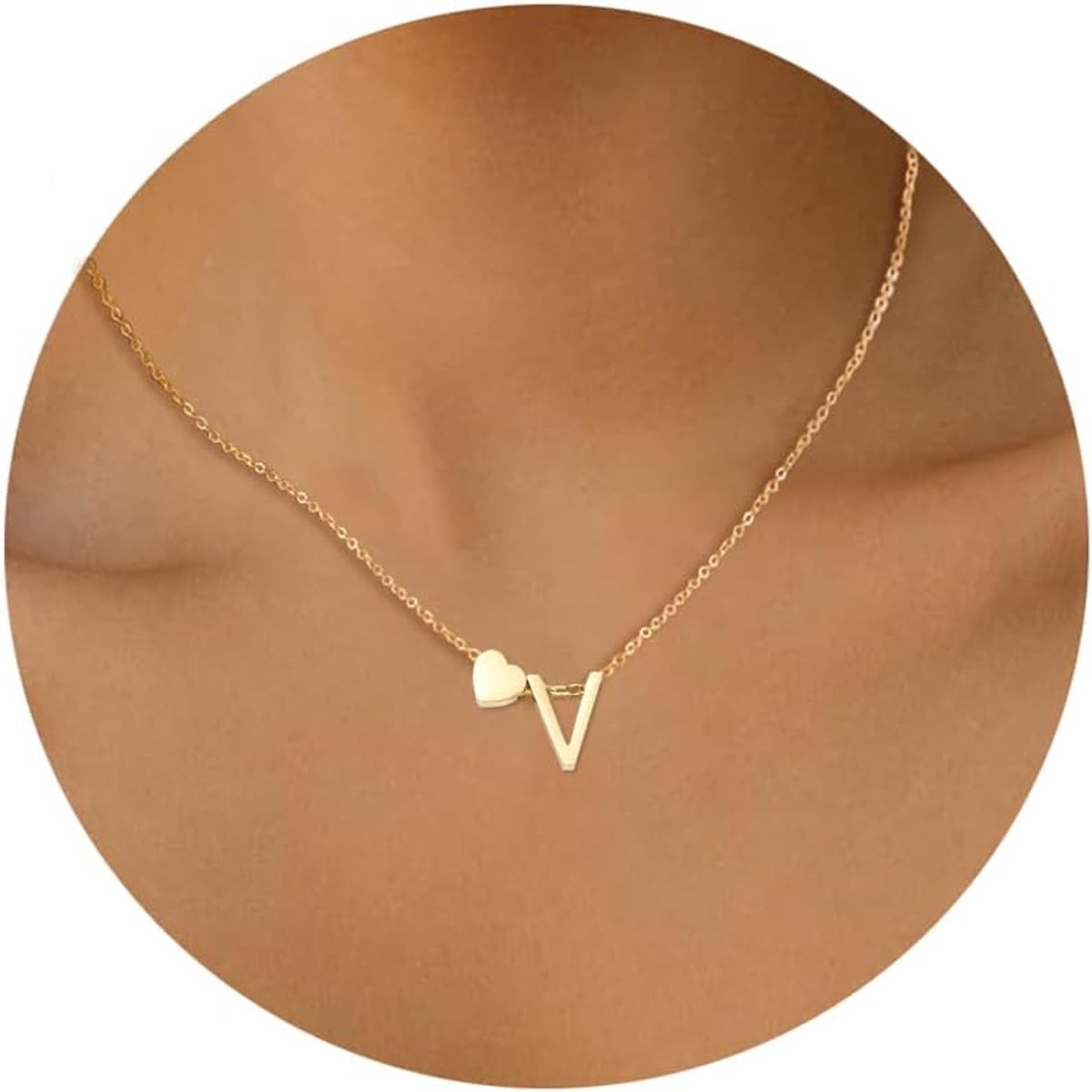 stalen letterhanger met monogram hart voor dames, goud en zilver, met karabijnsluiting, klassieke hartketting om cadeau te geven, Roestvrij staal