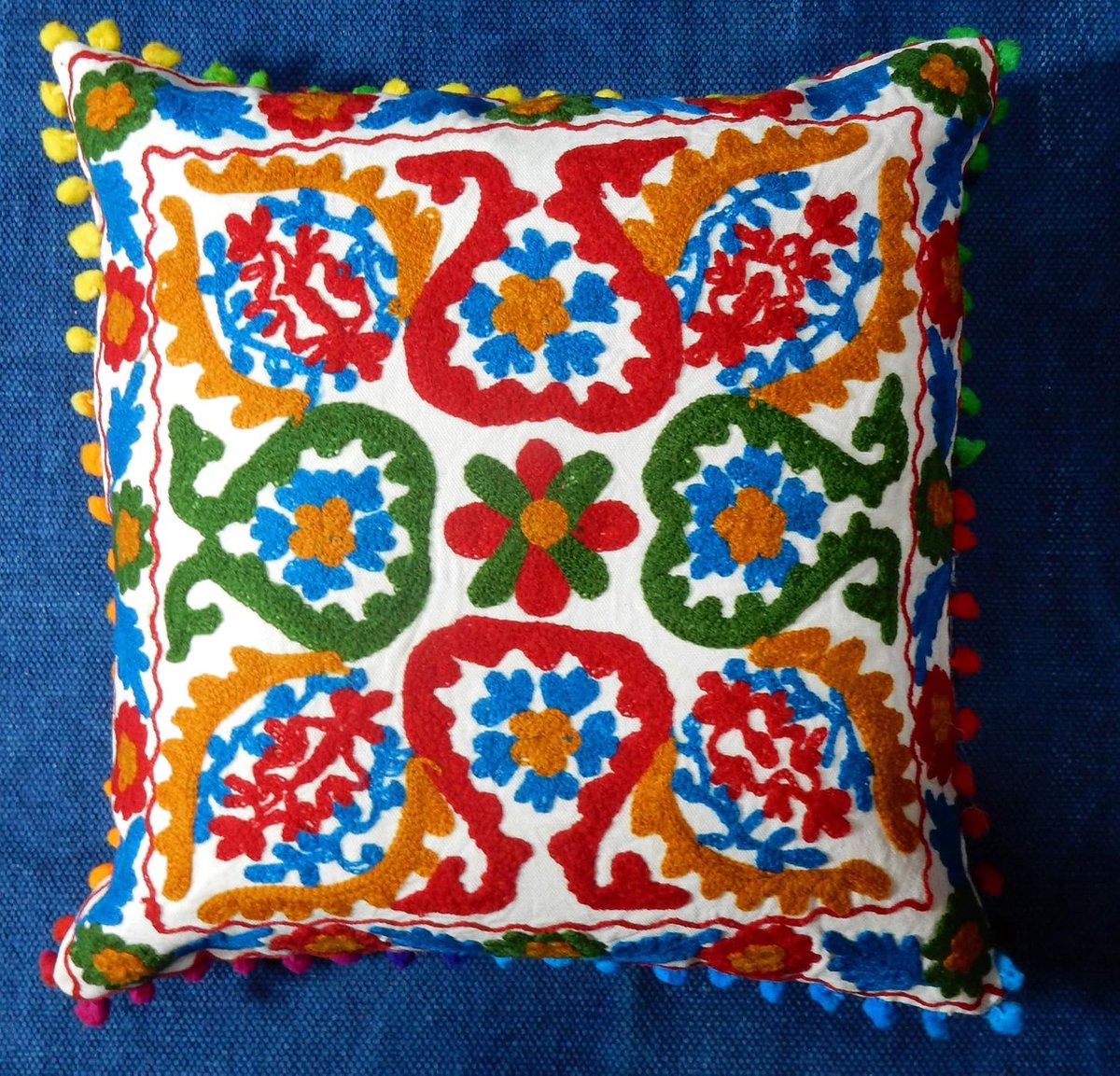 Kussenhoes 40x40 cm - katoen - borduurwerk Suzani - ideaal voor sofa decoratie - SnelShoppen