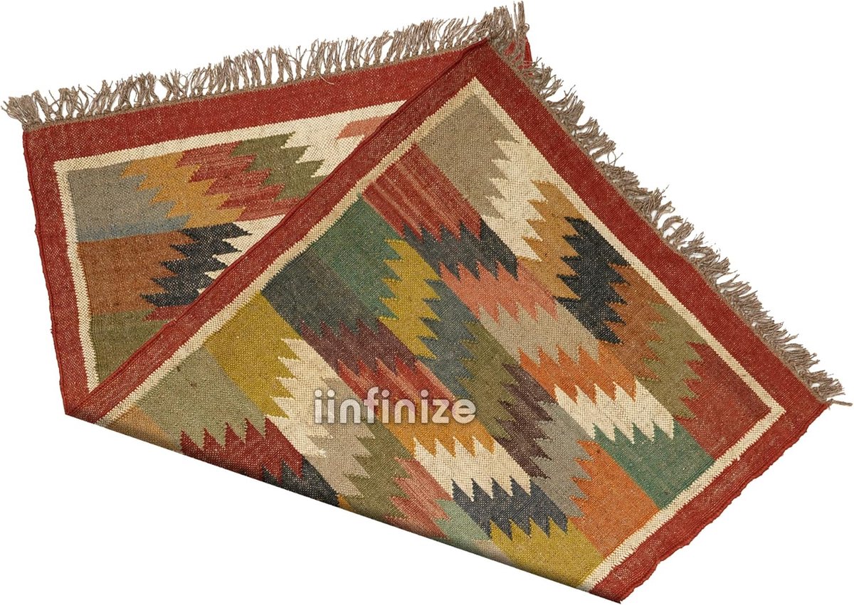 Kilim tapijt 3x5 ft - handgeweven wol en jute - vintage stijl - perfect voor meditatie en yoga - SnelShoppen