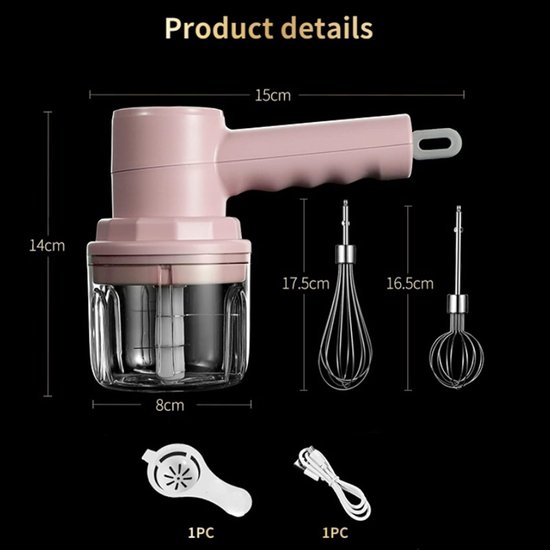 Draadloze Garde - Mini Mixer Elektrisch - Keuken Assistent - 3 Snelheden Instelbaar - USB Oplaadbaar - Roze — afbeelding 4