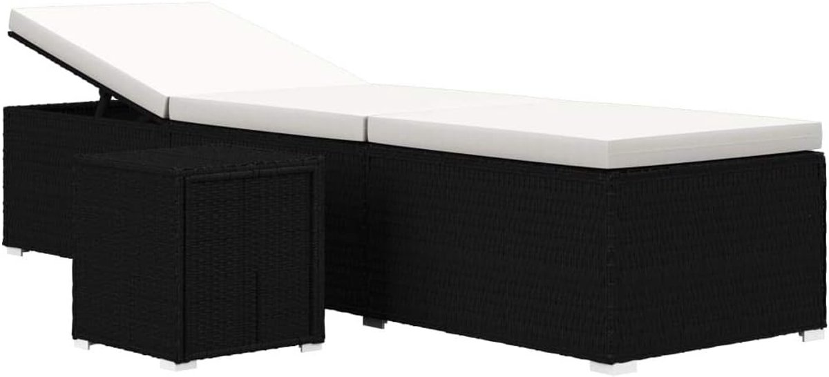 Zonneligstoel met oplage en theetafel, tuinligstoel, ligstoel, tuinligstoel, poly rotan crèmewit, 195 x 60 x 31 cm