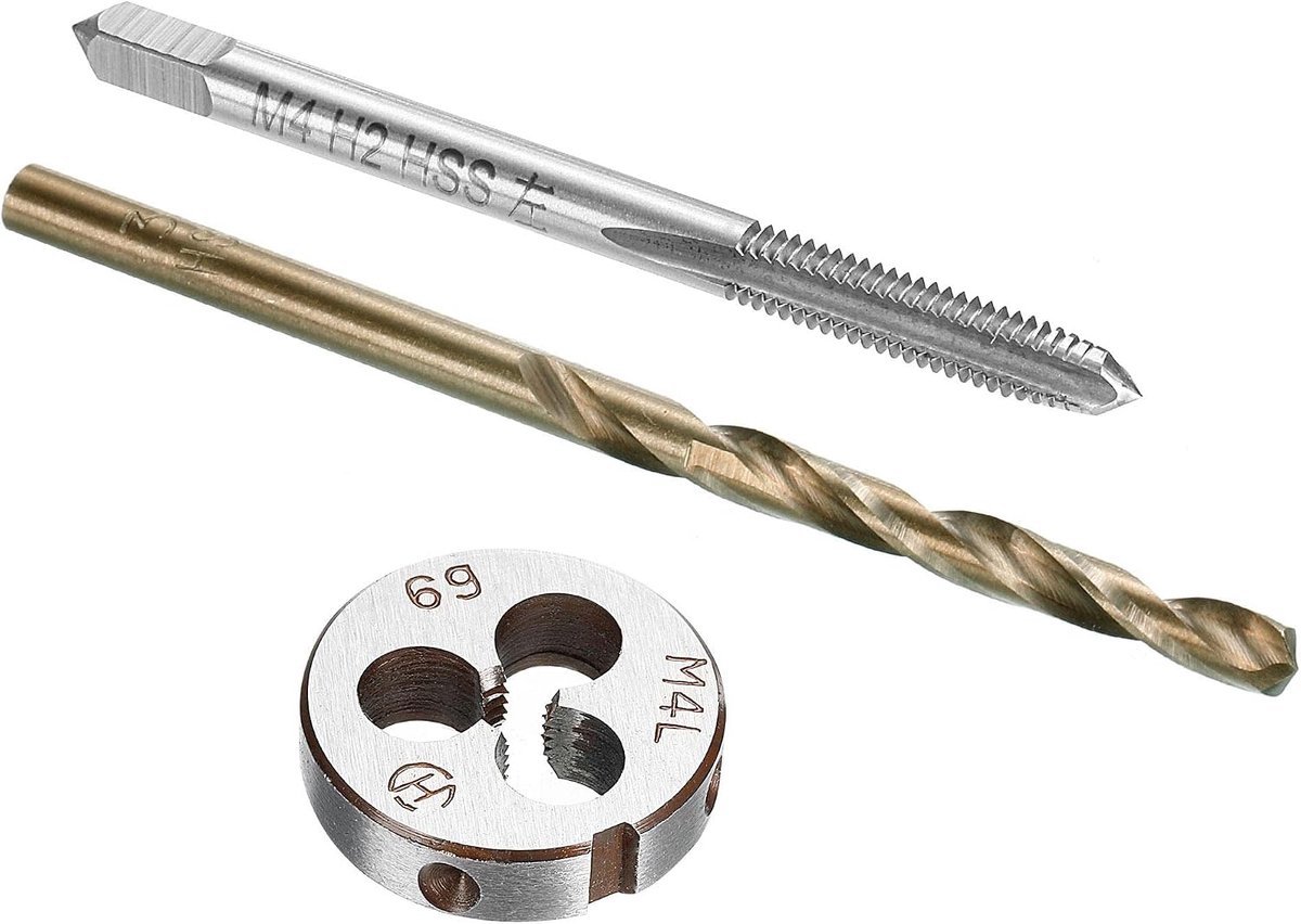 sourcing map Druk en Matrix & Boor Tip Set, M4 X 0,7 Links Hand Schroefdraad Frezen Tap en Ronde Matrix, 3.3mm Kobalt Hoge Snelheid Staal Spiraalboor
