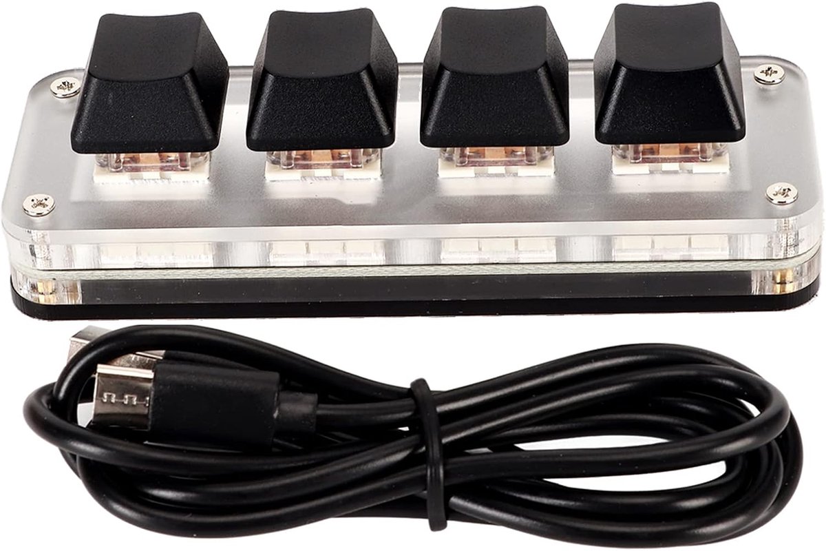Macro-toetsenbord voor Desktop-pc, 3/4/6/9/12 Toetsen USB Gaming Aangepaste Mechanische Toetsenbordknoppen met Rode As, Gaming OSU Volumeregeling Aangepaste sneltoetsen. (4