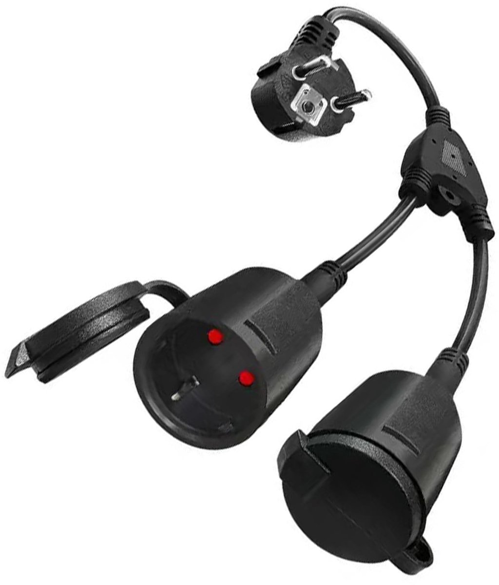 Verlengkabel met Schuko stopcontacten - 2-in-1 dubbele stekker - 16 A/250 V - kort en praktisch - SnelShoppen