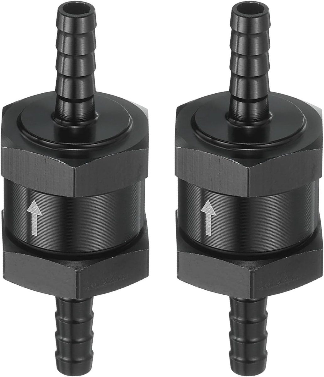 2 stuks 6 mm (1/4 inch) brandstofcontroleventiel, wegwerp-terugslagventiel voor slang, besturingsaccessoires van aluminiumlegering voor benzine, diesel, gas, olie, lucht, water, zwart