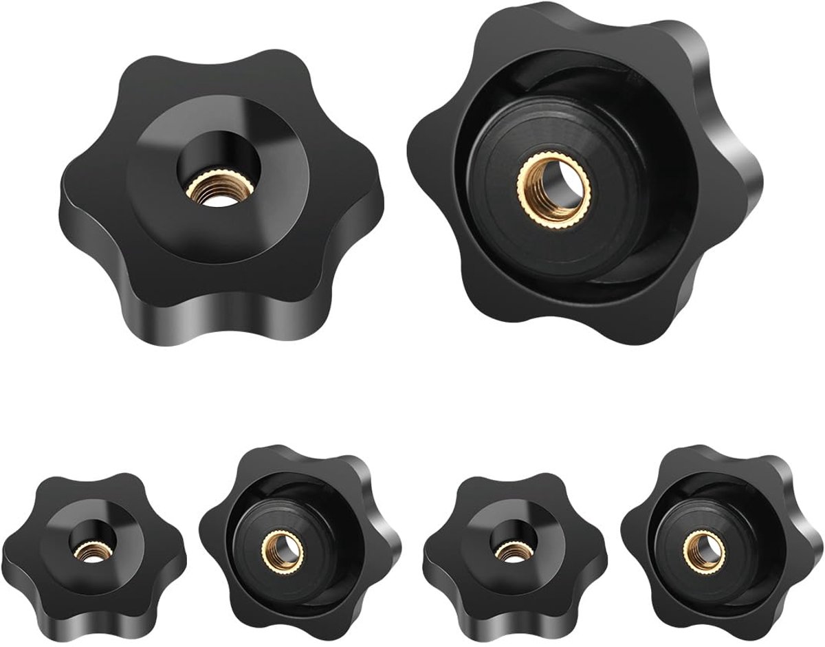 6 x sterschroeven M4, vlinderschroeven met 25 mm buitendiameter, vlindermoeren, zwarte vlinderschroef, knoopmoeren, bevestigingsbouten, ster