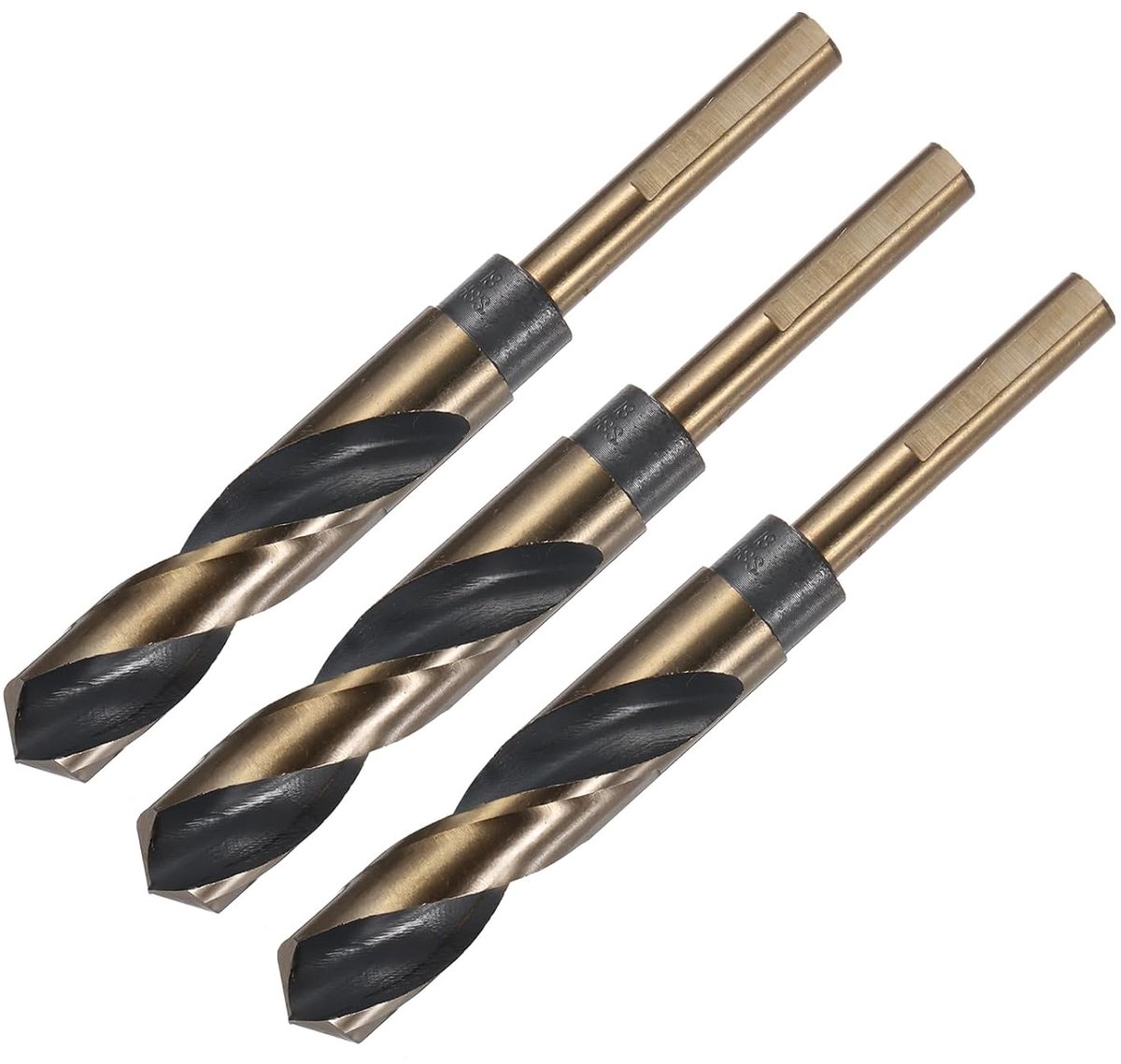 Spiraalboor, verlaagde schacht, 3 stuks, 18 mm, zwart, nitride & goud, titanium gecoat, hogesnelheidsstaal, 4341, met 10 mm schacht voor roestvrij stalen legering, metaal, kunststof, hout