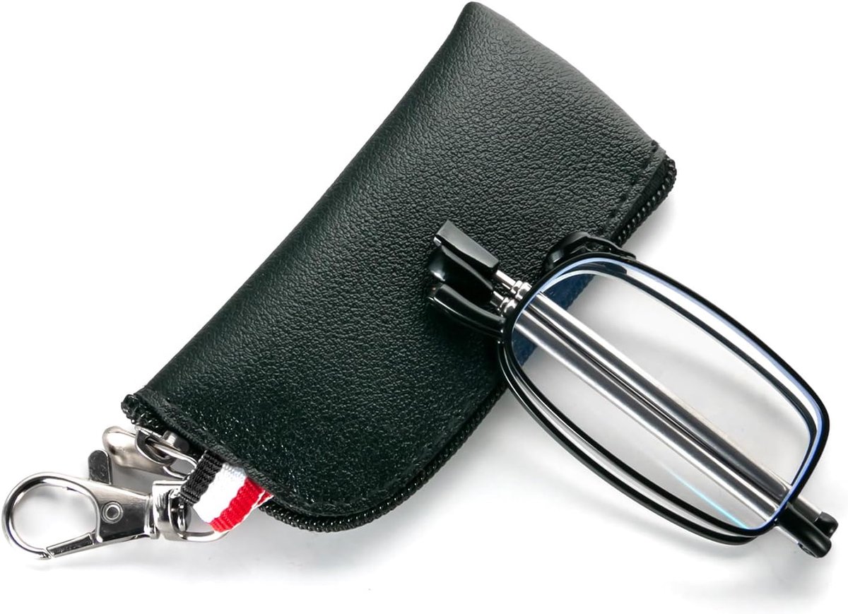 Opvouwbare leesbril voor dames en heren, met telescoopstang met ritssluiting, sleutelhanger, draagbare anti-blauw licht bril