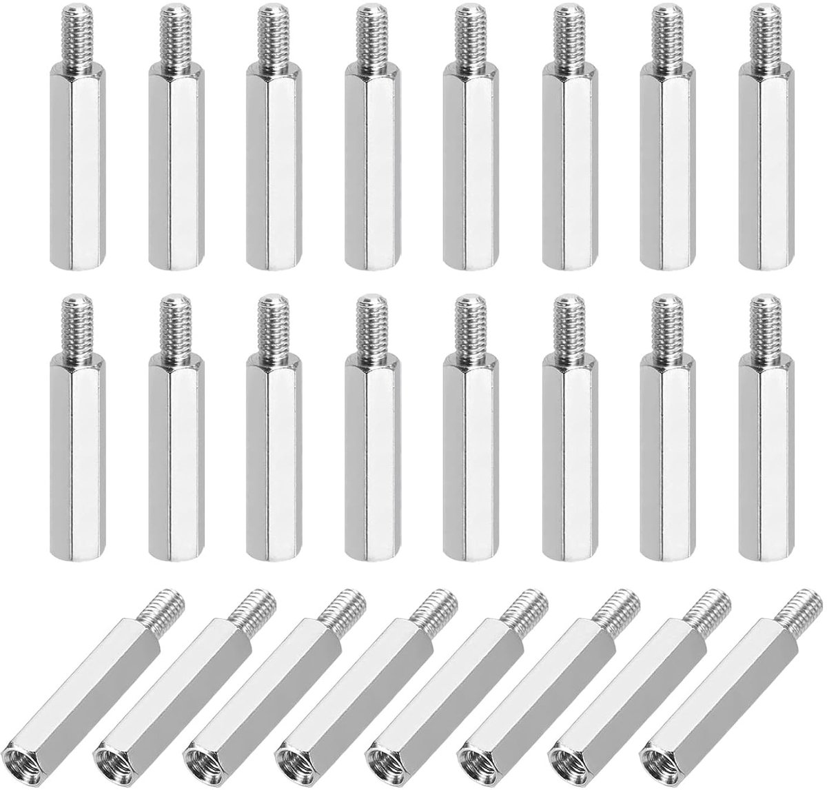 Zeskantige afstandsschroeven M3 x 20 mm + 6 mm mannelijk naar vrouwelijk schroefdraad messing nikkelcoating moederborden afstandhouders steunen voor PCB printplaten 24 stuks