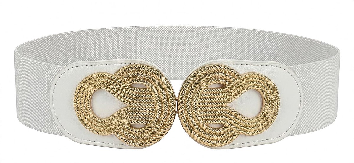 Tailleriem Dames Knoopgesp Goudkleur | 6 cm Breed, Rondom Elastisch, Twee Ineengrijpende Schijven, Kunstleren Plaatjes, Verborgen Bevestiging, Maten S-XXL