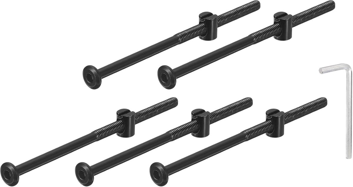 Zeskantschroeven, moeren, 5 stuks, M6 x 120 mm, meubelgreep, bedbouten, vatmoeren met sleutel voor bedstoelen, zwart