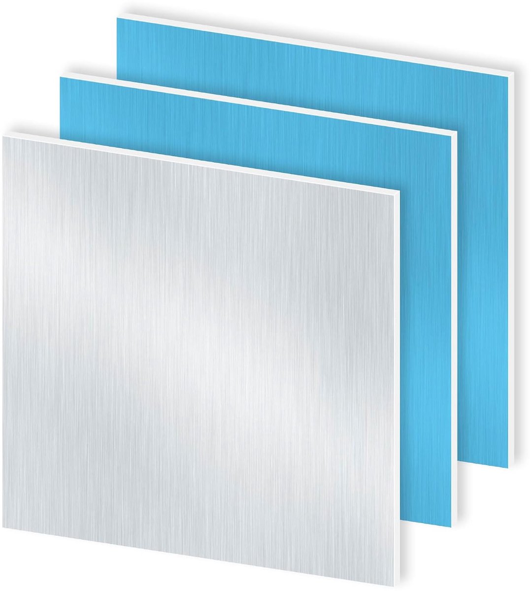 1,5 mm dik, 200 x 200 mm aluminium plaat, 6063, vierkante aluminiumplaat met dubbelzijdige beschermfolie, voor doe-het-zelf knutselwerk (3 stuks)