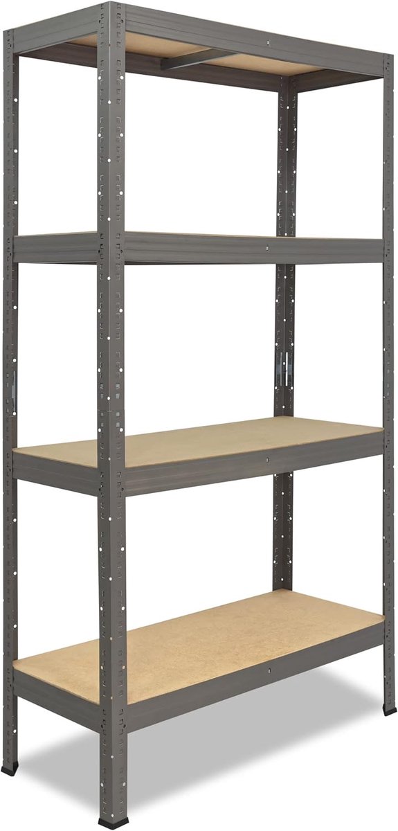 Shelfplaza Pro 180x100x45cm metalen stellingkast grijs: 4x200kg | stellingen Berging stelling Garagekast Metalen opslagstelling Opbergstelling Zware stelling Opslagrek Garage stelling