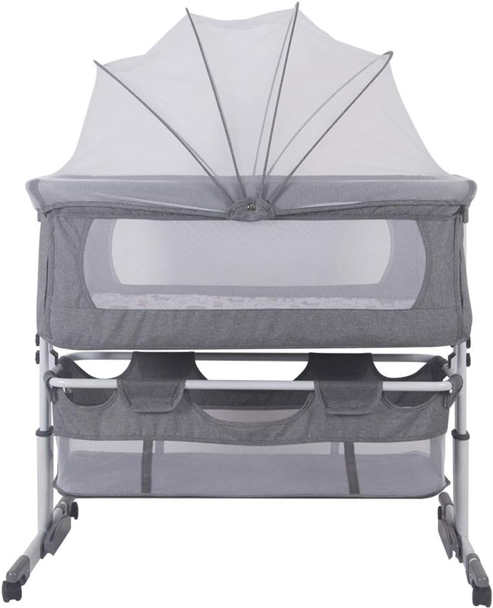 Cododo wieg met matras en muggennet, 3-in-1 babybed voor baby's van 1 tot 36 maanden, opvouwbaar babybed (A, 92 x 58 x 70 - 87 cm, grijs-wit)