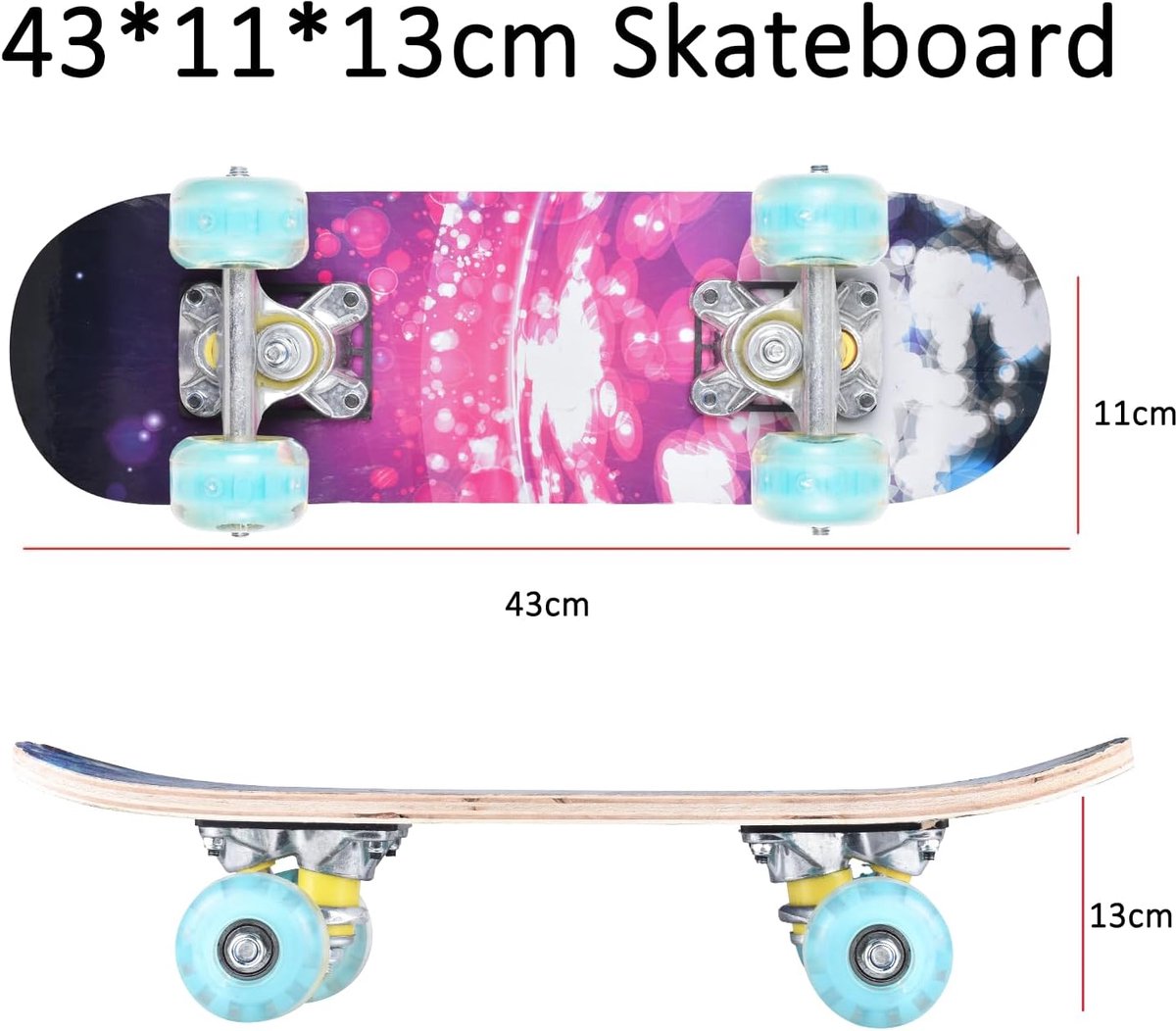 Compleet skateboard voor beginners, 17 inch Double Kick Skateboard voor kinderen tieners, wielen oplichten tijdens het bewegen, verschillende ontwerp