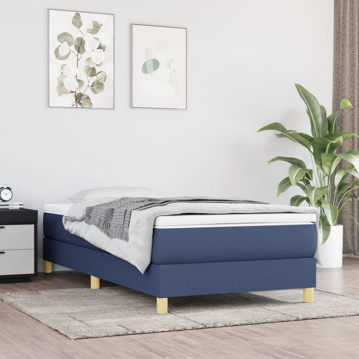 Stof Pocketveringmatras Middelhard 80x200 cm Blauw | Boxspring met matras stof blauw 80x200 cm pocketvering matras middelhard lattenbodem