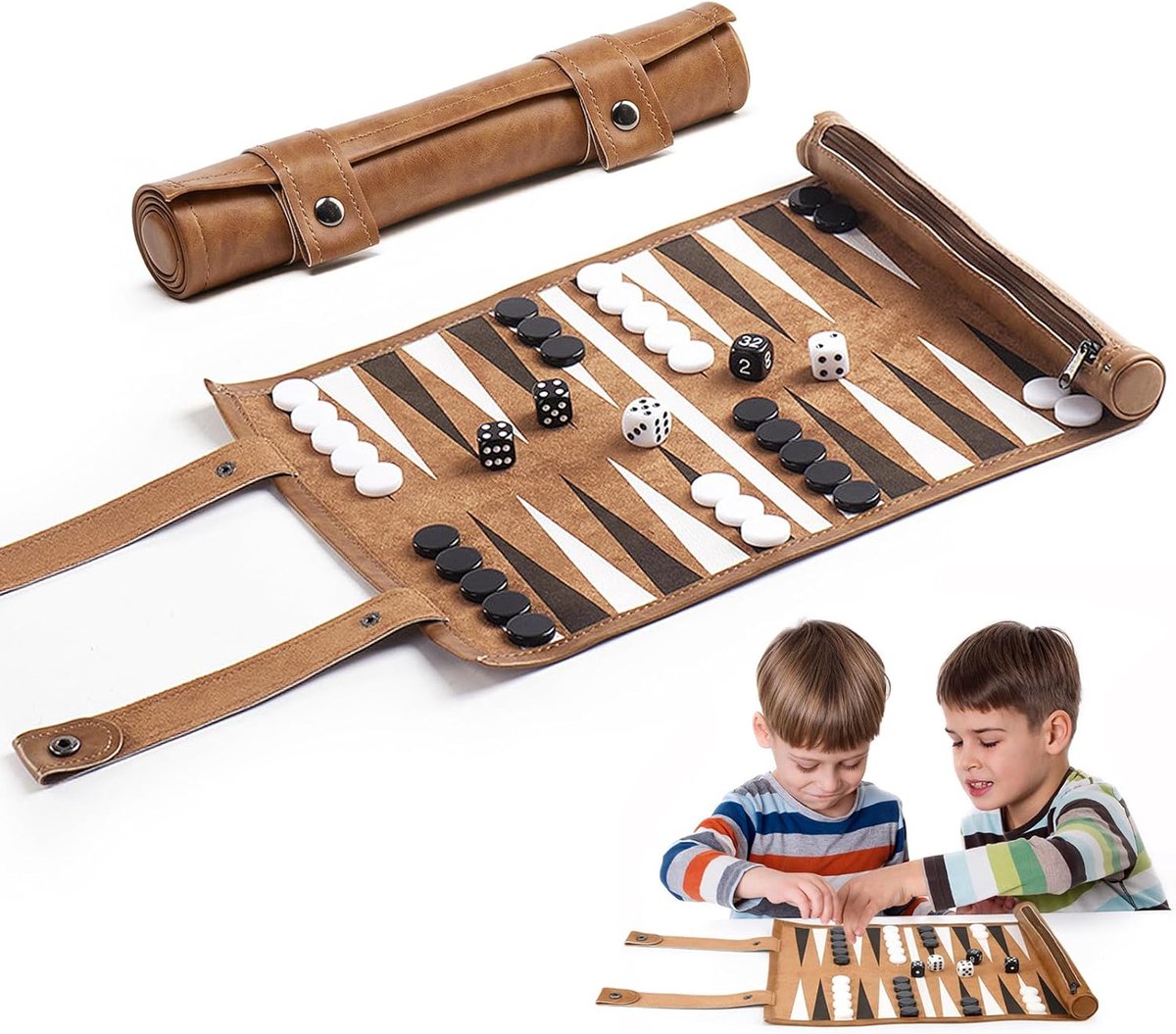 Backgammon speelset, klassieke backgammonset voor volwassenen, speelveld BxD: 32 x 26 cm
