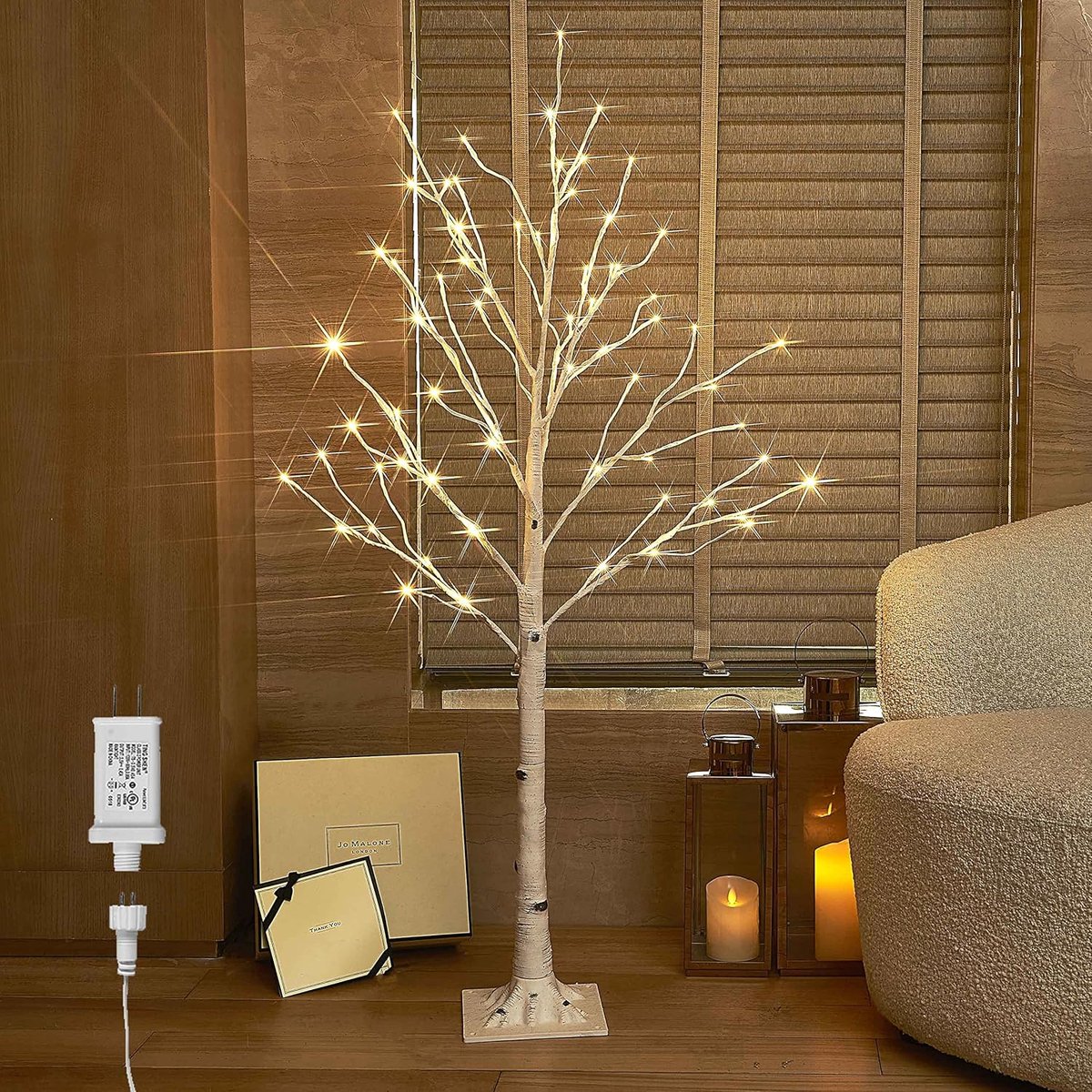 Pre Lit White Birch Tree 4FT 72LED (Partial Twinkle) for Christmas Holiday Party Decorations Plug in Indoor Outdoor Use