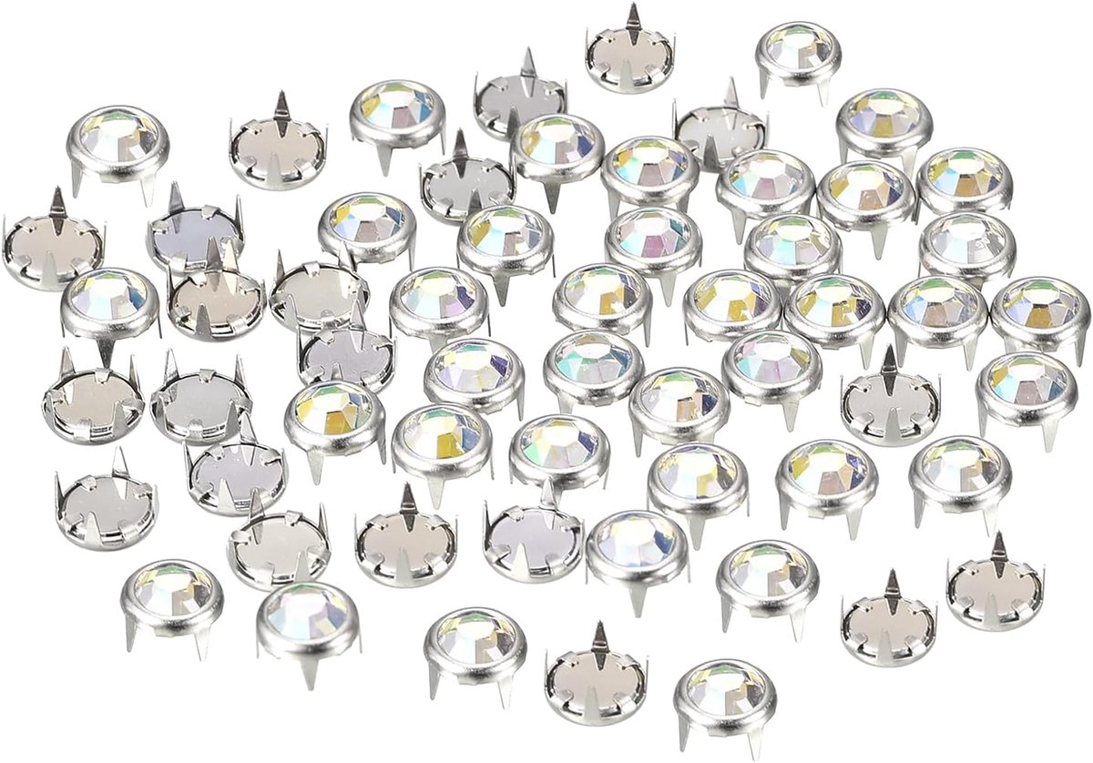 Strassteentjes, 6 mm, oogverblindende 4 klauwen nagelkop, versieringen, decoratieve klinknagels voor doe-het-zelf leren handwerk, kleding, tas, riem (kleurrijk wit)