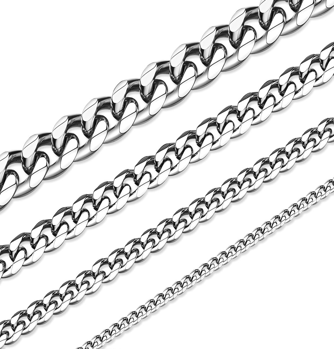 3 mm/5 mm/7 mm/10 mm, lengte 36-76 cm, Cubaanse halsketting van roestvrij staal