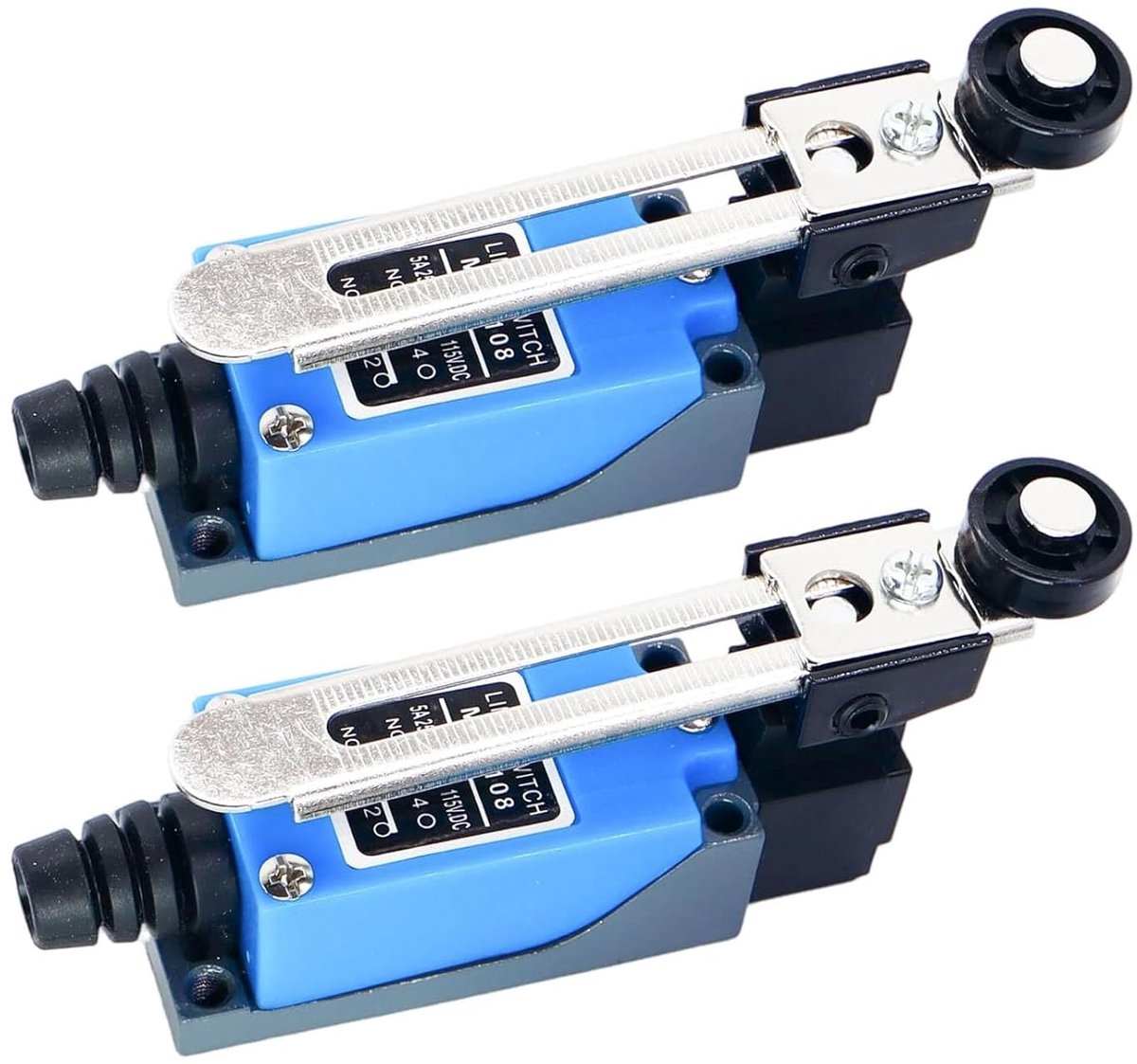 2 stuks Me-8108 waterdichte eindschakelaar, 250 V, industriële mini-eindschakelaar met rolhendel, mechanische positieschakelaar voor automatisering, machinebouw en elektrische besturingen