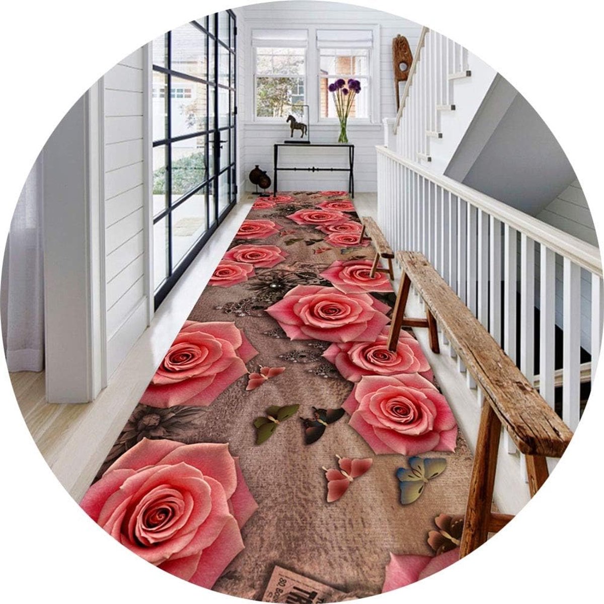 lange loper tapijten voor hal gebied tapijten gang tapijt 3D afdrukken en verven Rose vlinder patroon huishoudelijke ingang 5mm dik, meerdere maten (kleur: A, maat: 1.4x8m)