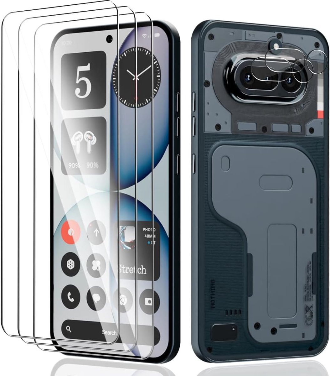 3 + 2 stuks gehard glas voor Nothing Phone (4a) schermbescherming + camerabescherming aan de achterzijde, krasbestendig, zonder luchtbellen, hardheidsgraad 9H, ultra heldere schermbeschermer