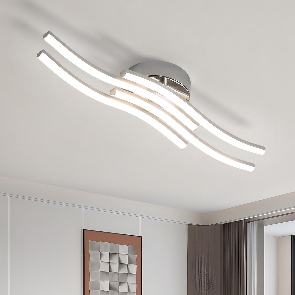 Led-plafondlamp, plafondlamp voor slaapkamer, 24 W, led-plafondlamp woonkamer, 4500 K, neutraal licht, 4 lampen, plafondlamp keuken, zilveren plafondlamp, led voor hal, eettafel, balkon, Ø 52