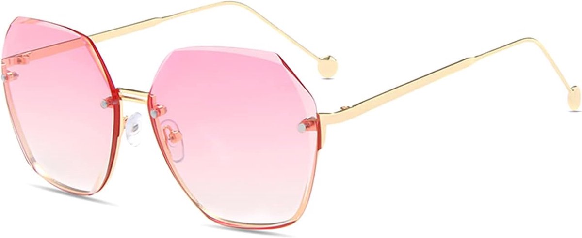 Oversize Randloze Zonnebril Voor Vrouwen Zeshoek Diamant Snijden Lens Metalen Frame Transparant Gradiënt Gekleurde Bril UV400 Bescherming Antiglare Shades Mode Eyewear Outdoor Reizen,