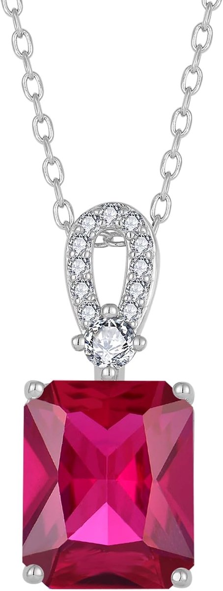 Geboortesteen ketting dames zilverkleurig messing rechthoekig halsketting hanger sieraden cadeau voor vrouwen