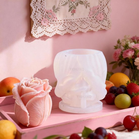 Set van 2 rozen siliconen kaarsvormen 3D rozenvorm & rozenknop kaarsen gietvorm Valentijnsdag & romantische decoratie — afbeelding 3