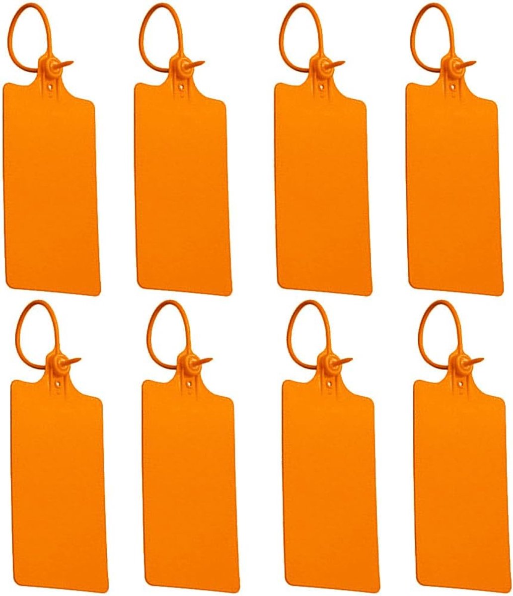 Verzendetiketten voor waterdichte postzegels van kunststof, 100 stuks, oranje veiligheidsetiketten met witte sluiting, hangende etiketten, striketiketten voor