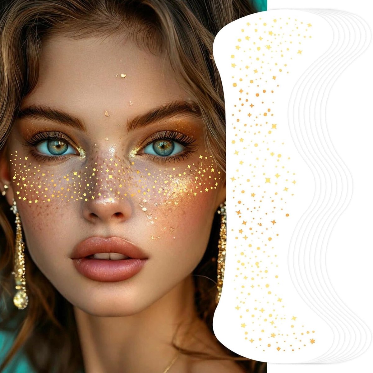 Tatoeages, 8 stuks, waterafstotende sterren, glitter, gezichtsfreckles, lang aanhoudende schattige glitters, freckles tattoo voor festivals, muziekfeesten