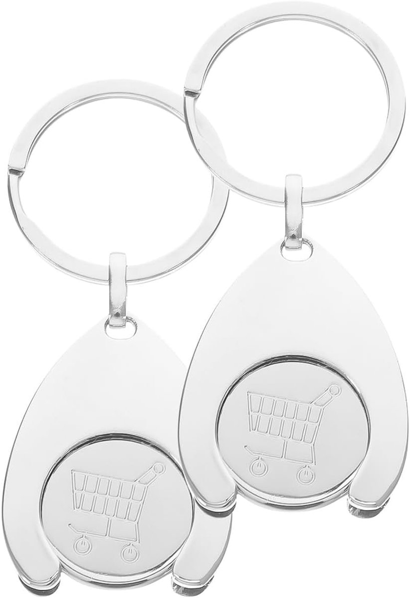 Token Sleutelhanger – Supermarkt Winkelwagen Metalen Sleutelhanger, Trolley Token Munt Sleutelhanger Hanger Decoraties (2 Stuks)