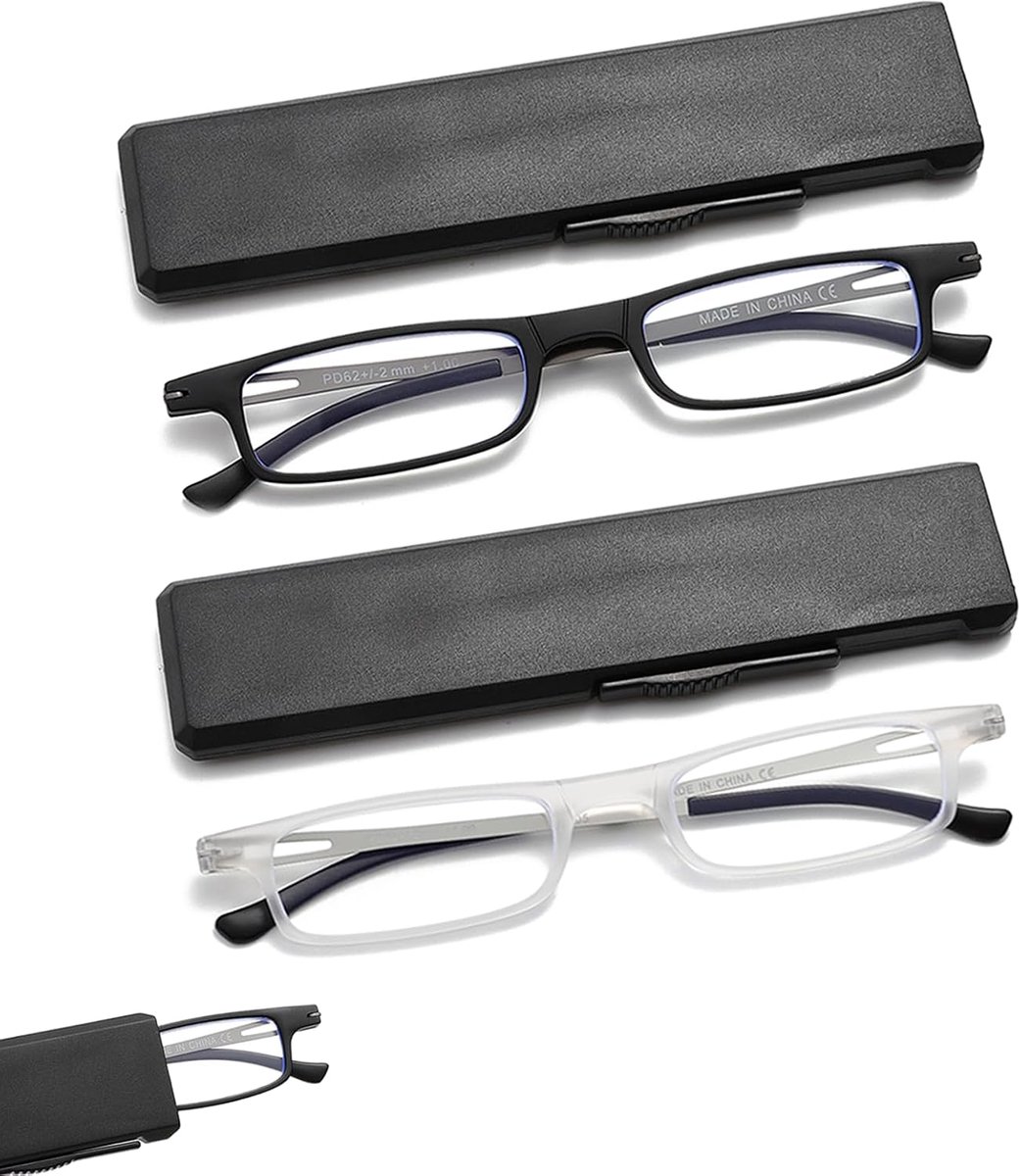 dunne opvouwbare lezebral voor vrouwen mannen Compact TR90 blauwe lichtblokkerende lezers met draagbare slanke platte hoes