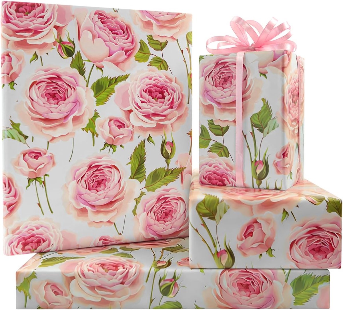 Inpakpapier bloemen Rosa - Roze rozen ontwerp - Dik mat papier - Perfect voor cadeaus - ShopVlot